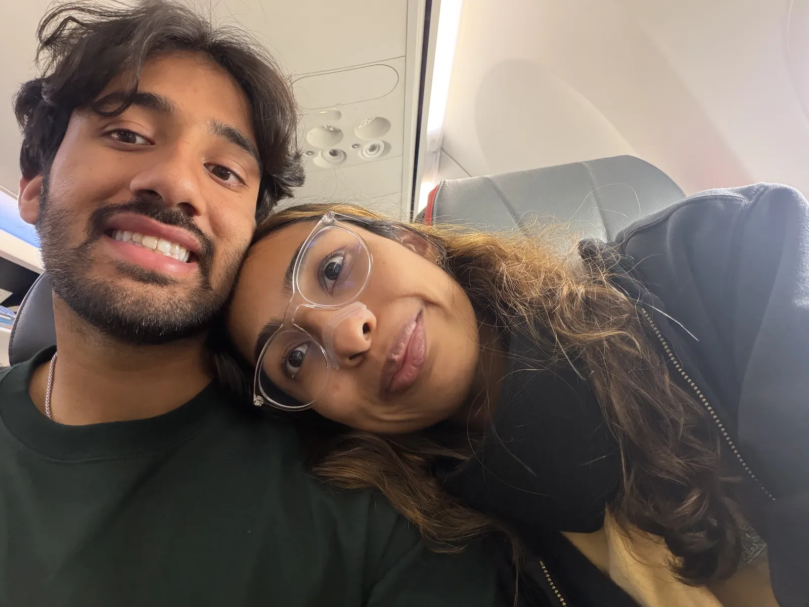 Zahra and me flying home from Japan